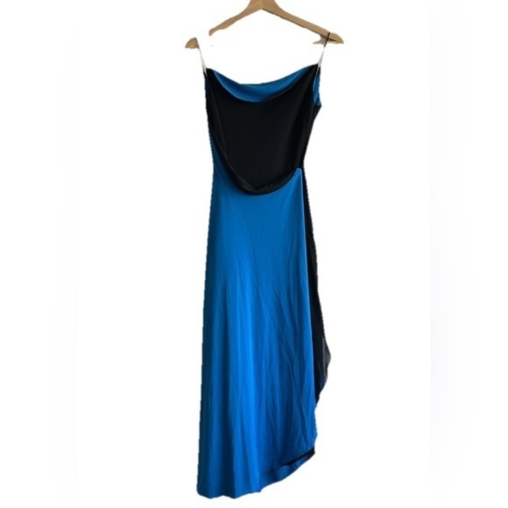Kay Unger New York Blue & Black Cowl Neck Asymmetrical Dress Sz. 6